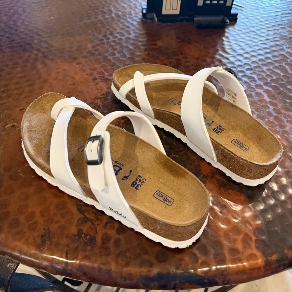 Birkenstock White Sandals with Cork Footbed